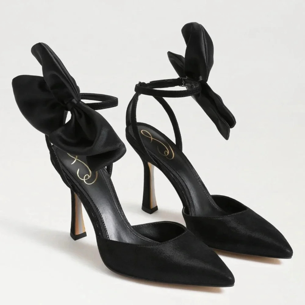 🎀🖤 Sam Edelman Halie Bow Satin Heel Black 5.5 – Very Good 🖤🎀
